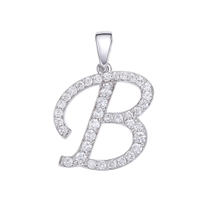 Medium Letter B Pendant with Stones – Sterling Silver Initial Necklace