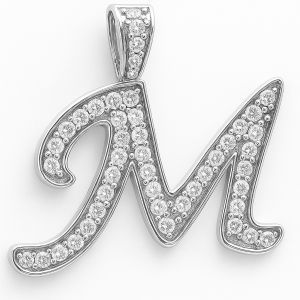 Big Letter M Pendant with Stones – Sterling Silver Initial Necklace